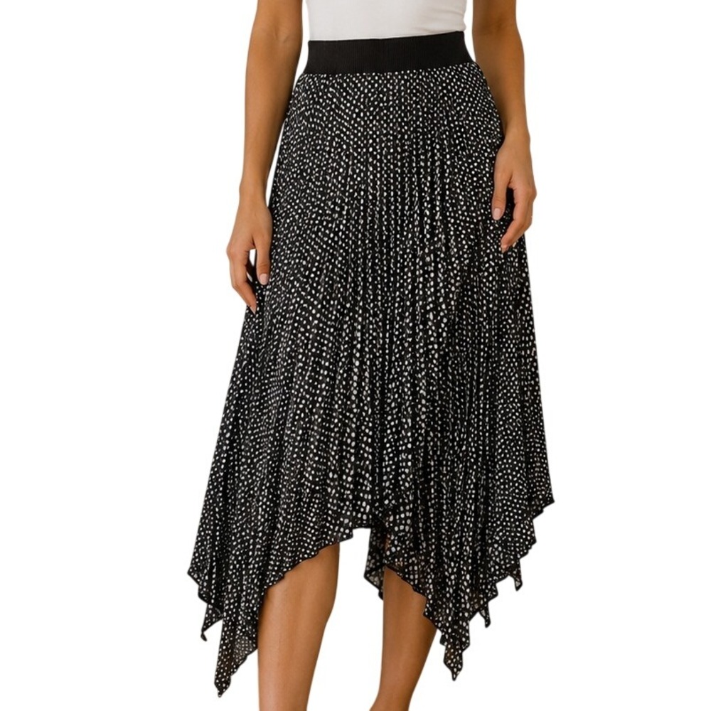 Philosophy Black White Polka Dot Pleated Handkerchief Hem Midi Skirt Women Small